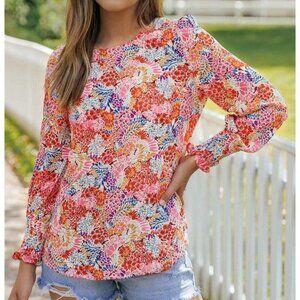 Multicolor Puff Sleeve Floral Blouse  2XL (4040)
